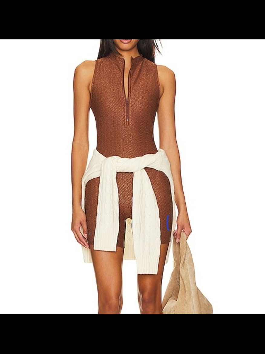 Revolve - Devon Windsor | Rust Brown Zip-Front Romper